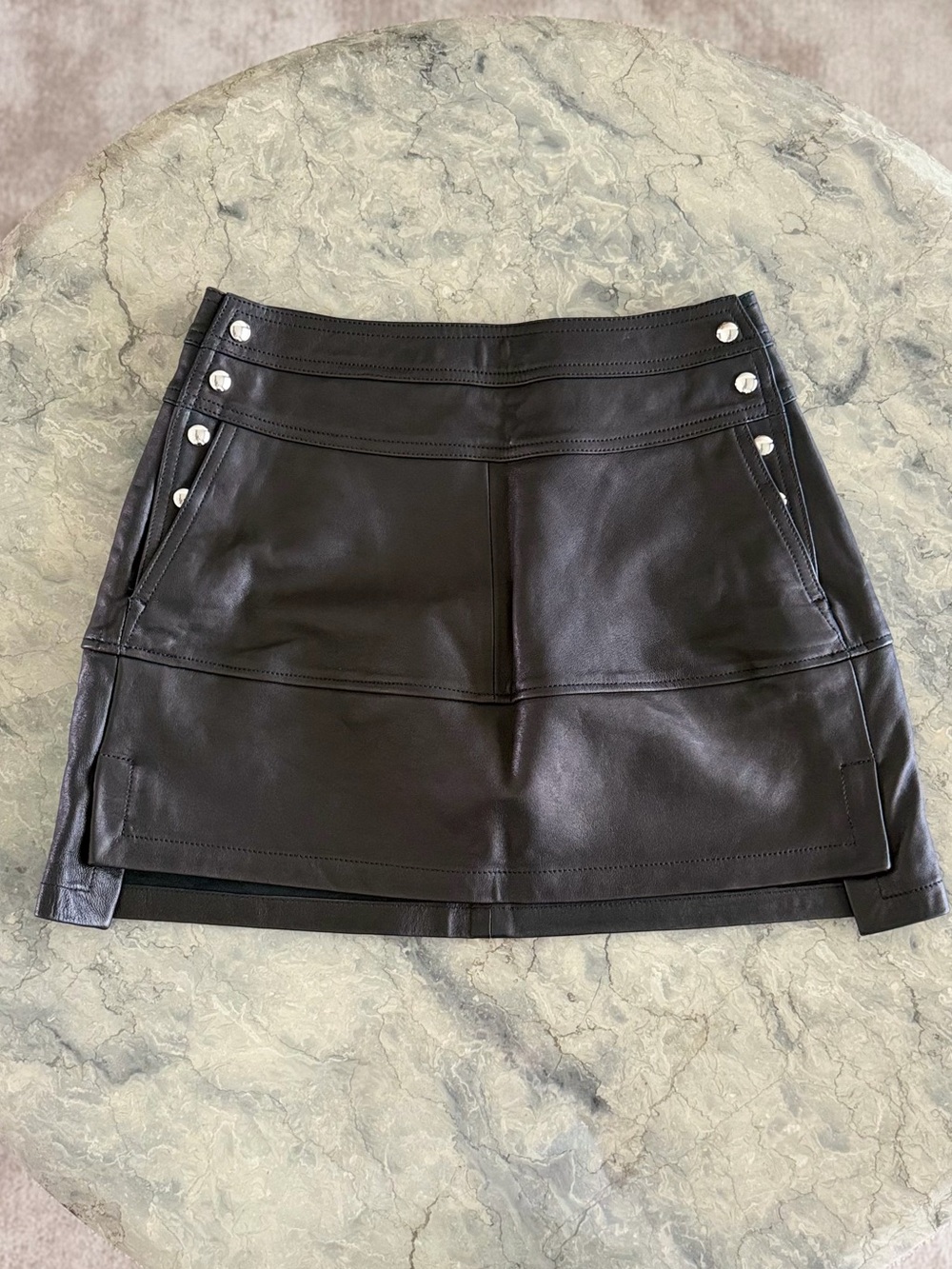 Diesel Black Gold Leather Skirt in Black